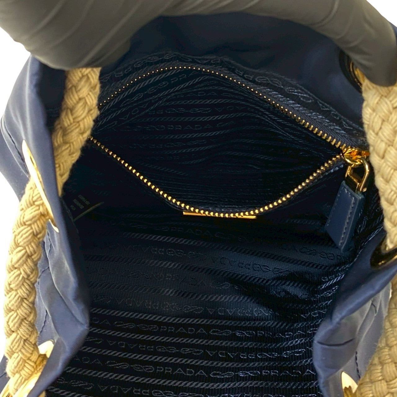 PRADA – Shoulder Bag – Triangle Logo Metal – Navy –nylon & Leather