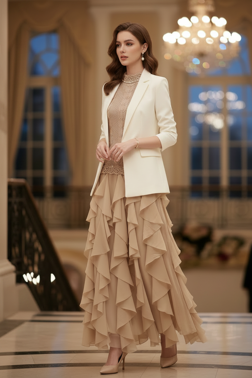 Knit & Ruffle Layered Midi Dress
