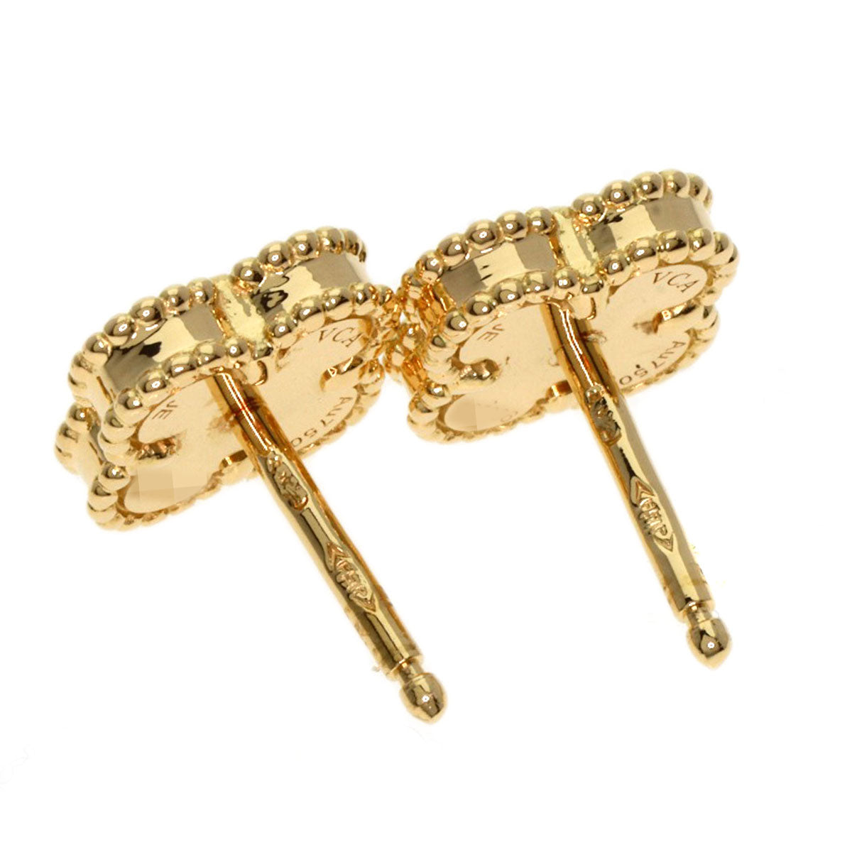 VAN CLEEF & ARPELS Sweet Alhambra Onyx Pierced Earrings 18K Yellow Gold