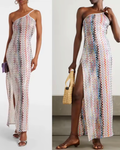 Wavy Striped Backless Resort Maxi Dress – Slim Sleeveless Beach Dress