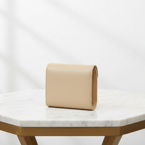 CELINE Triomphe Small Flap Wallet Beige Leather Authentic Previously Owned