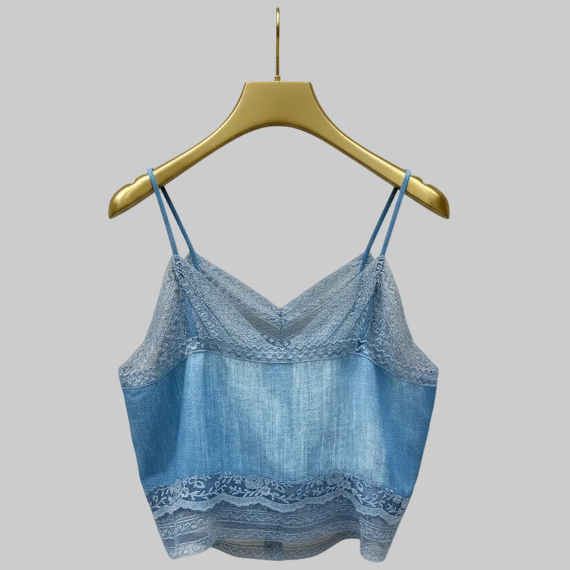 Denim Blue Lace-Trim Camisole & Pleated Maxi Skirt