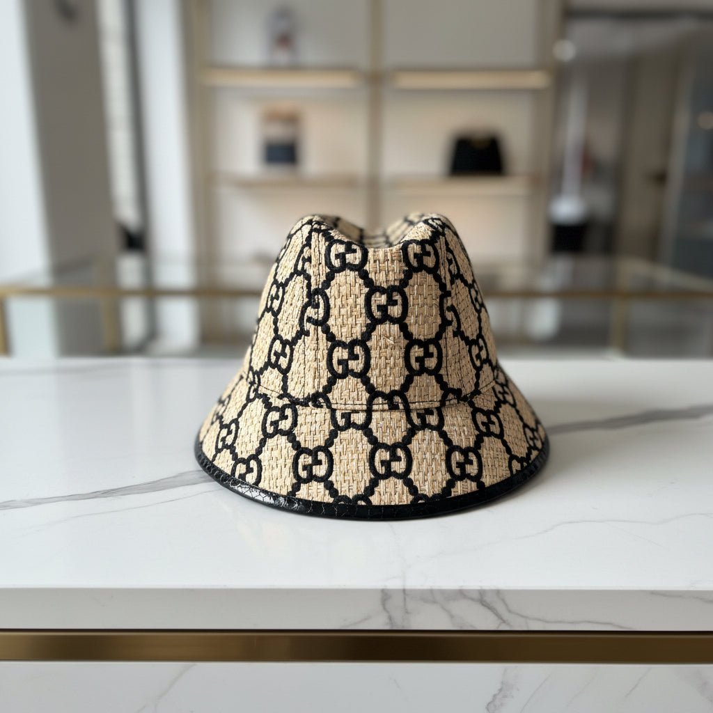 Gucci GG Straw Fedora Hat Like New Previously Owned Authentic