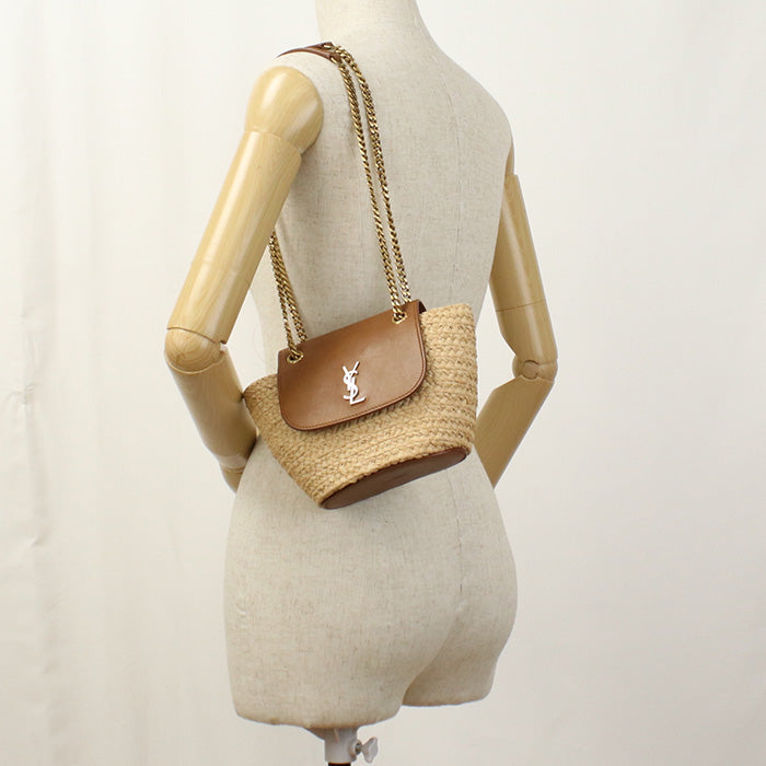 SAINT LAURENT – Manon Mini Basket Bag – Raffia & Leather Beige – Madagascar – 100% Authentic Previously Owned Very Good Condition ~43% Off MSRP