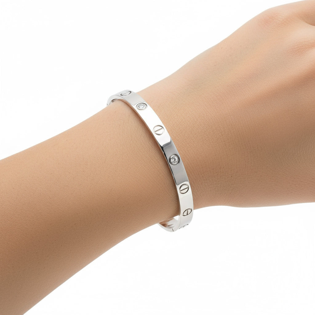 Cartier Love Bracelet Half Diamond #17 with Driver – 18K White Gold –