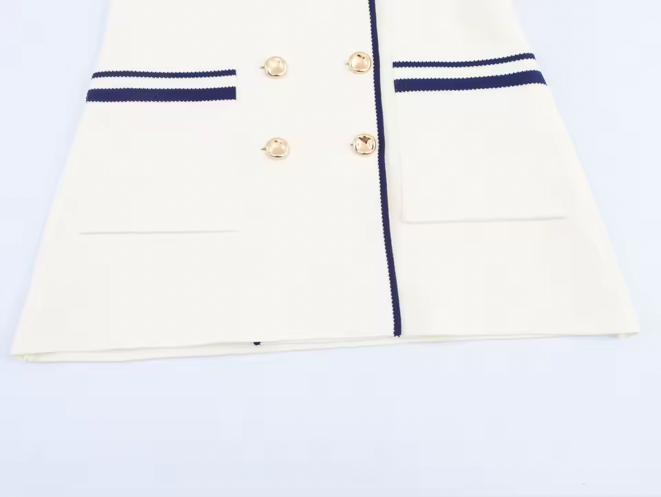 Women’s Double-Breasted Contrast Trim Knit Vest – White – Sleeveless Tailored Waistcoat