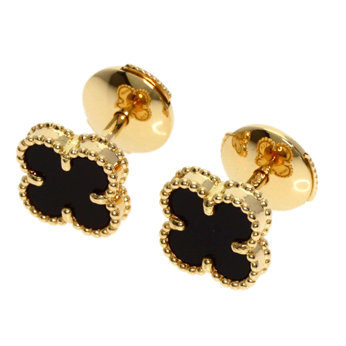 VAN CLEEF & ARPELS Sweet Alhambra Onyx Pierced Earrings 18K Yellow Gold