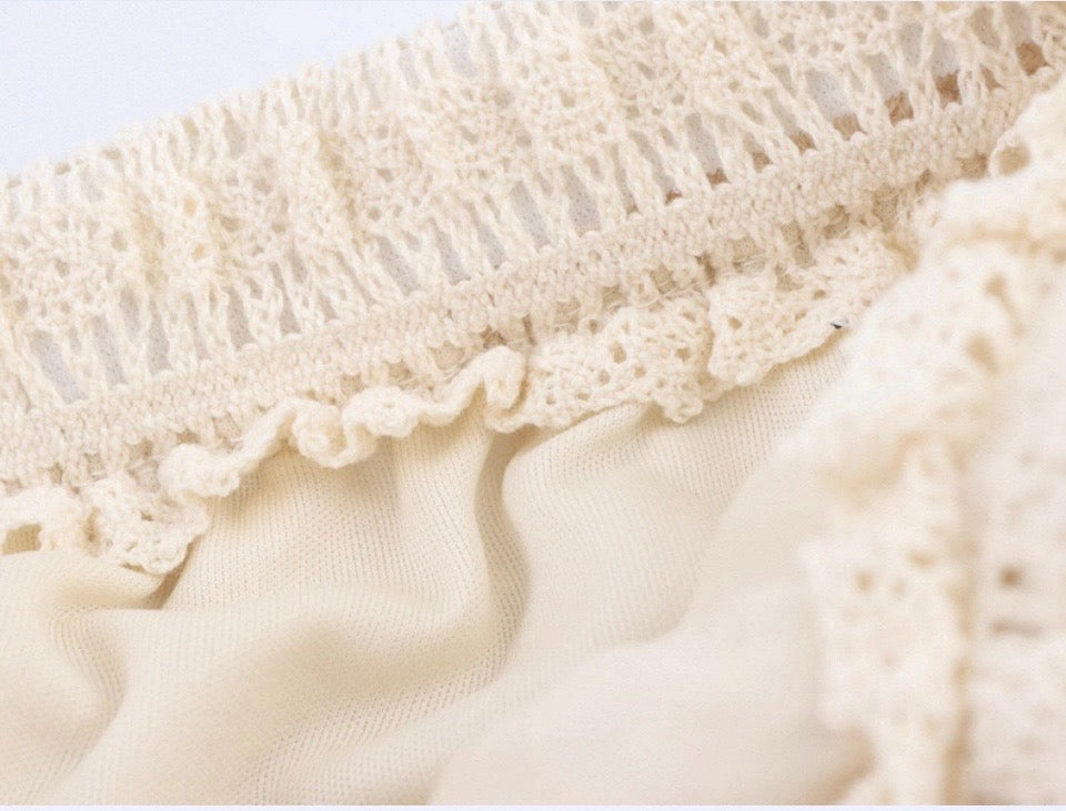 Off-White Embroidered Crochet Fringe Maxi Skirt