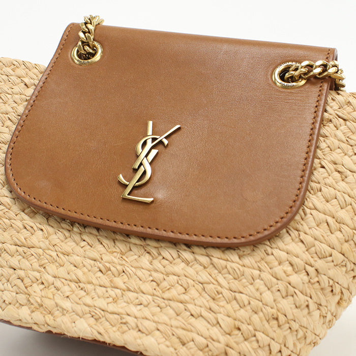 SAINT LAURENT – Manon Mini Basket Bag – Raffia & Leather Beige – Madagascar – 100% Authentic Previously Owned Very Good Condition ~43% Off MSRP