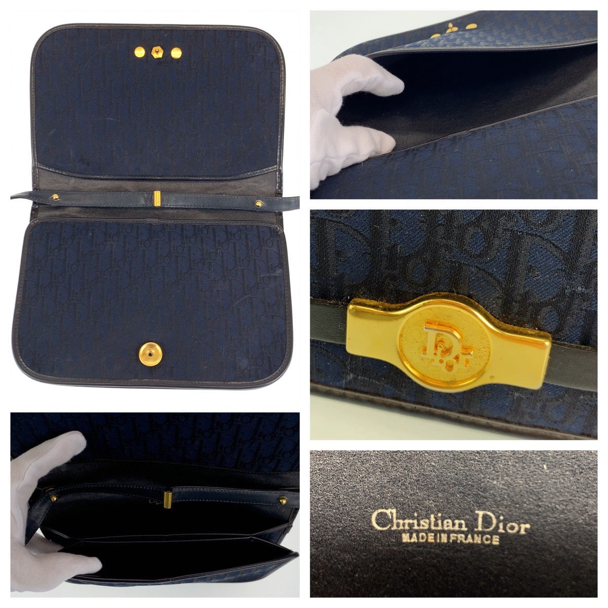 Christian Dior Trotter Canvas navy Gold Metal by John Galliano Era – 100% Authentic ✨ Very Good Pre-Owned Condition ~ 24% off MSRP