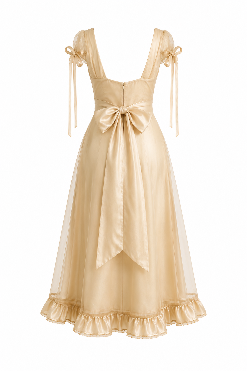 Apricot Satin Ruffle Hem Midi Dress | Vintage Party Guest Dress