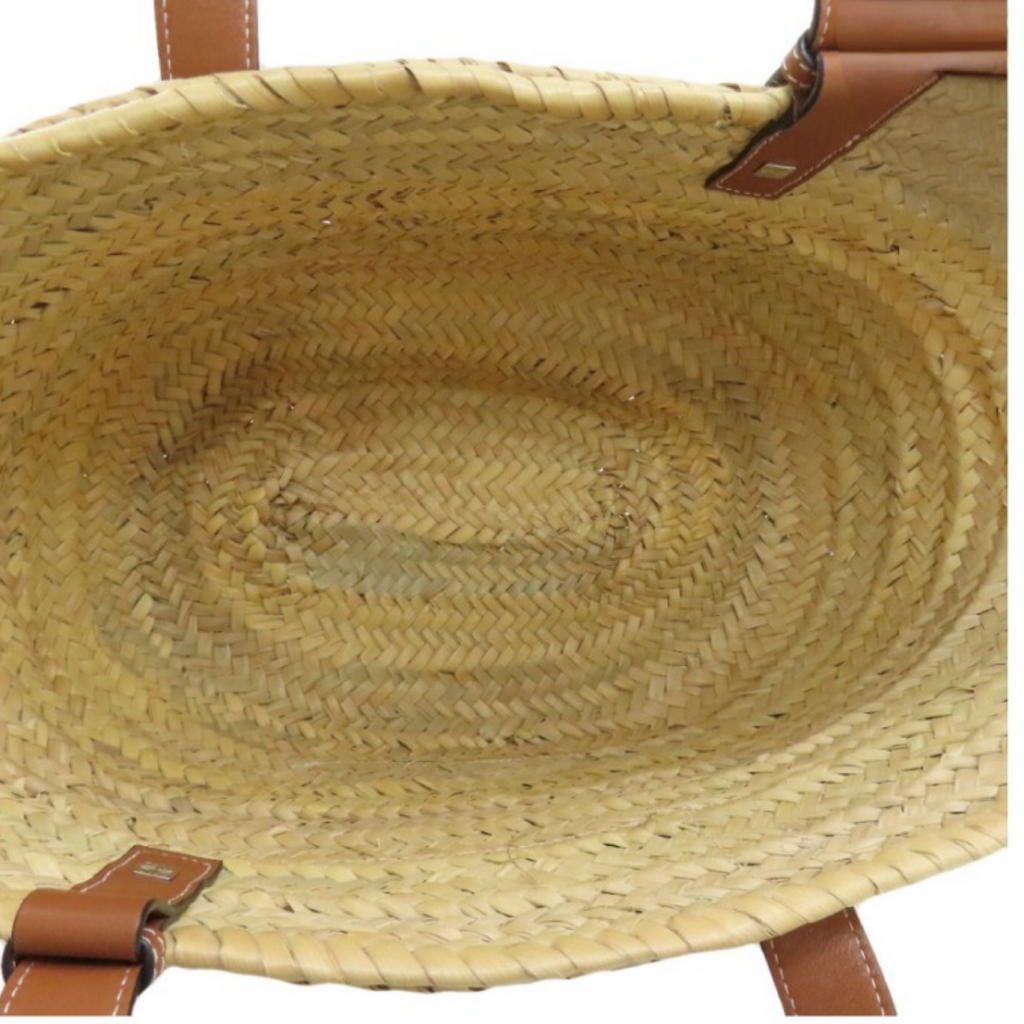 LOEWE Raffia Basket Tote Bag Natural Beige & Tan Leather – Previously Owned Authentic