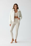 Teddy Fleece Bomber Jacket – Quilted Pocket Zip-Up Coat