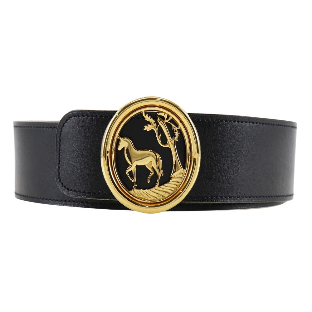 HERMÈS Boxcalf & Courchevel Belt with Horse Medallion Buckle