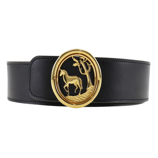 HERMÈS Boxcalf & Courchevel Belt with Horse Medallion Buckle