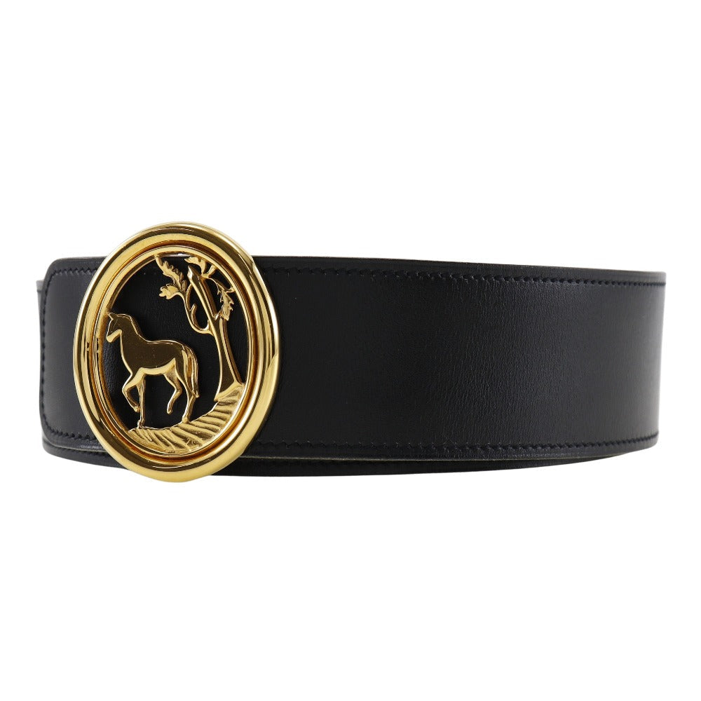 HERMÈS Boxcalf & Courchevel Belt with Horse Medallion Buckle