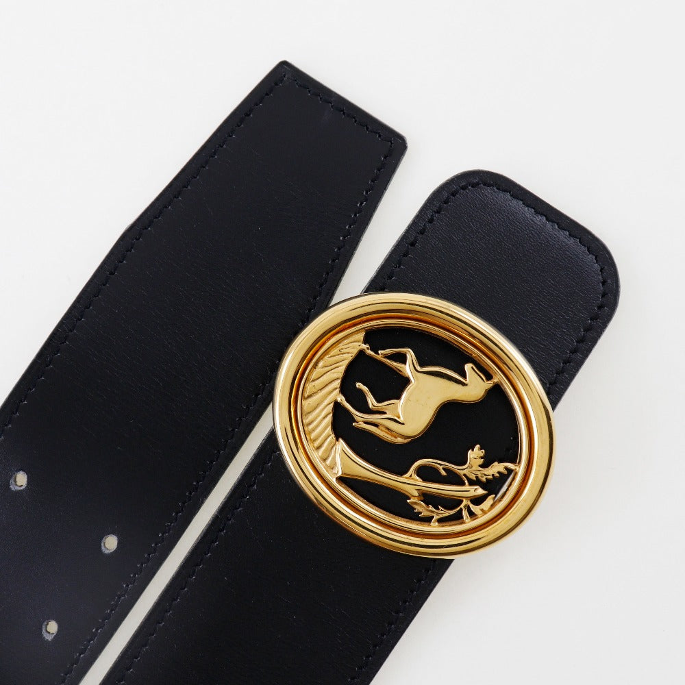 HERMÈS Boxcalf & Courchevel Belt with Horse Medallion Buckle
