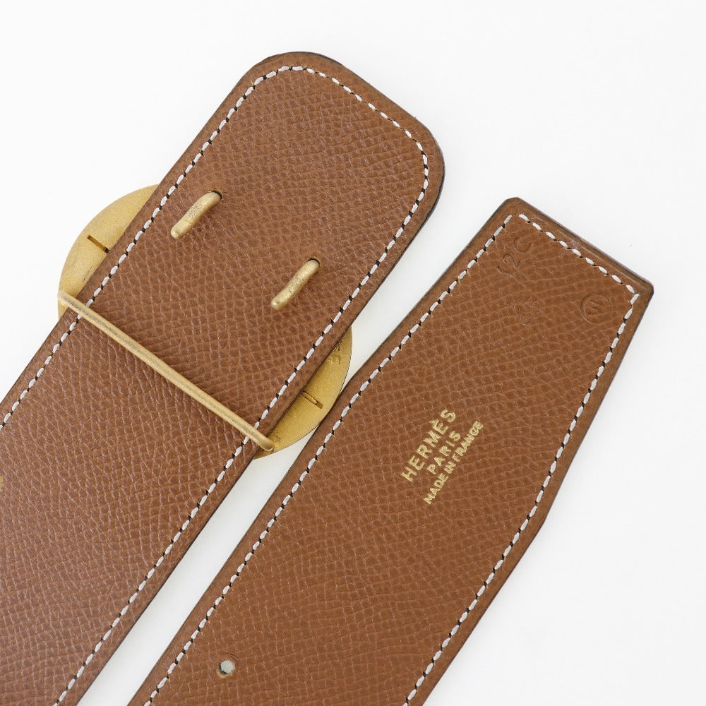 HERMÈS Boxcalf & Courchevel Belt with Horse Medallion Buckle