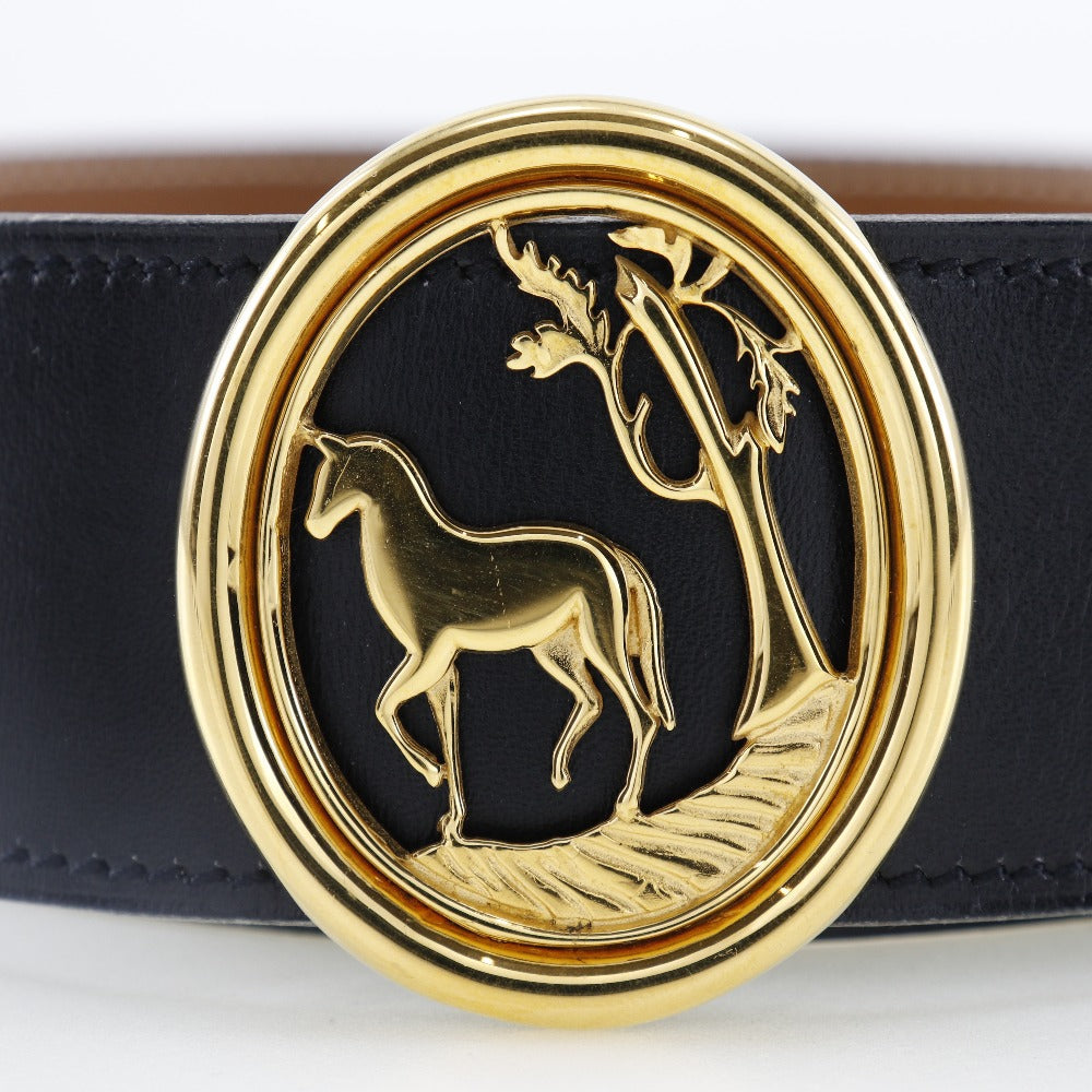 HERMÈS Boxcalf & Courchevel Belt with Horse Medallion Buckle