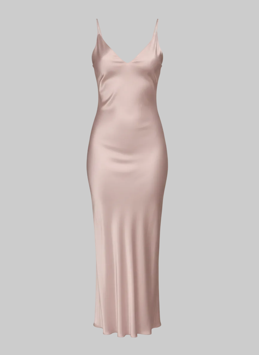 Two-Piece Satin Slip Midi Dress & Knit V-Neck Sweater