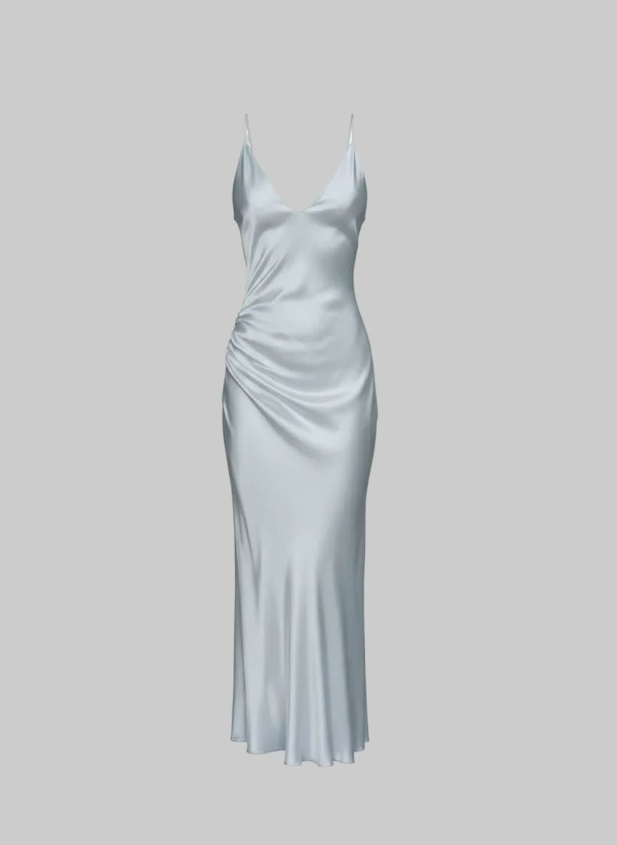 Two-Piece Satin Slip Midi Dress & Knit V-Neck Sweater
