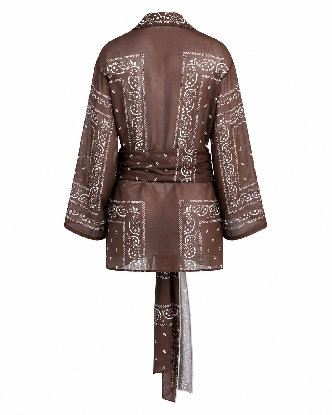 Women’s Brown Bandana Paisley Print Matching Co-Ord Outfit – Long Button-Front Shirt with Sash & Wide-Leg Pants
