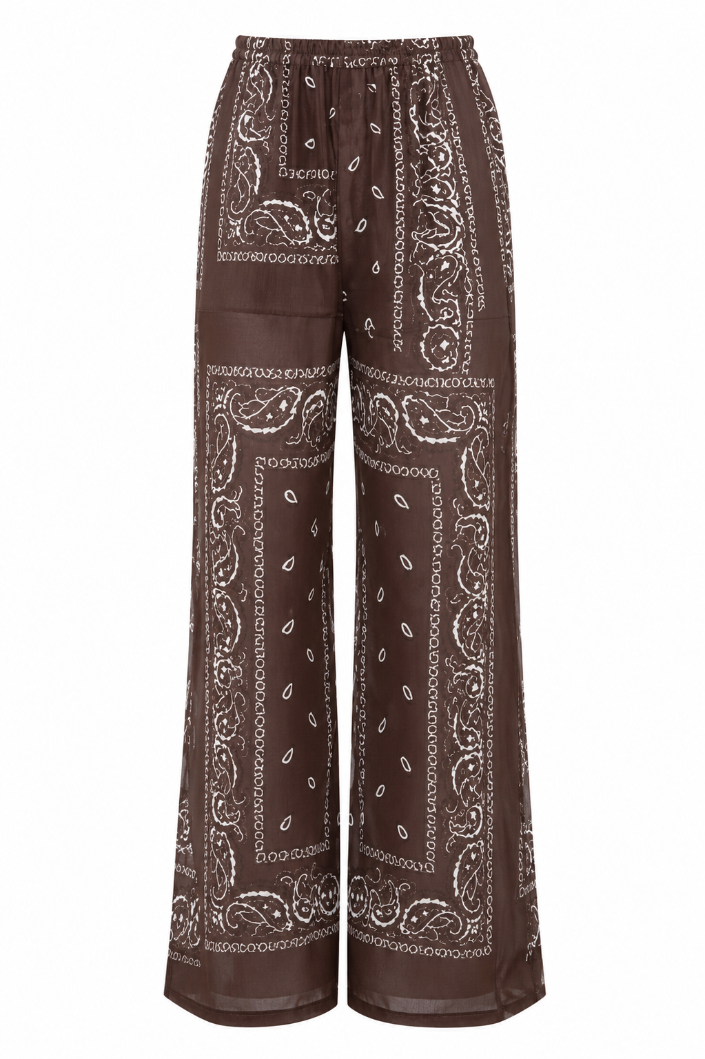 Women’s Brown Bandana Paisley Print Matching Co-Ord Outfit – Long Button-Front Shirt with Sash & Wide-Leg Pants