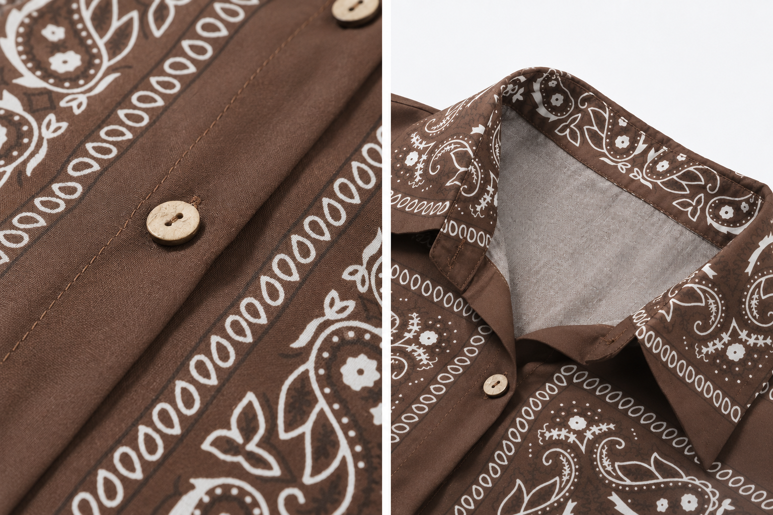 Women’s Brown Bandana Paisley Print Matching Co-Ord Outfit – Long Button-Front Shirt with Sash & Wide-Leg Pants