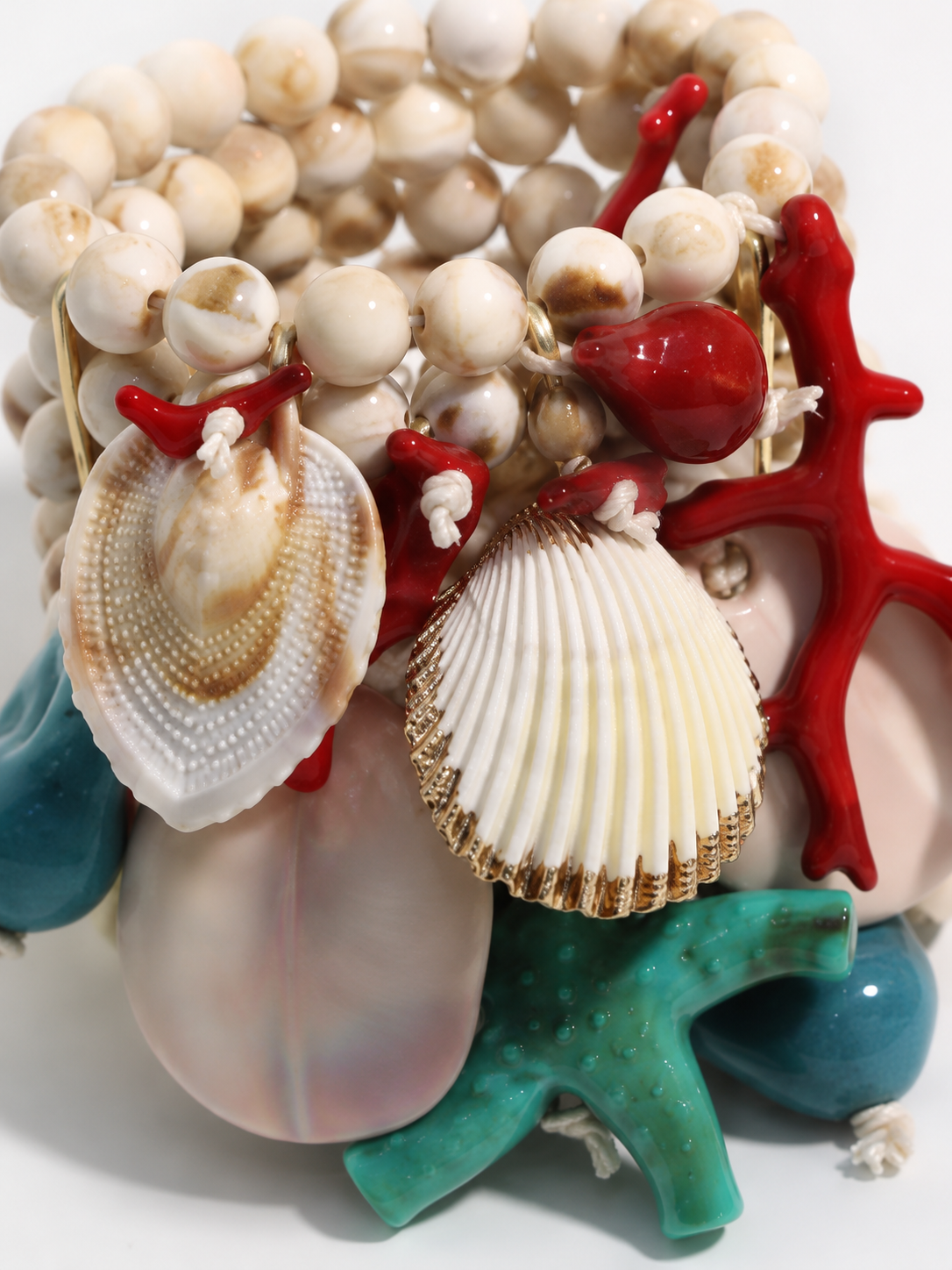 The Coastal Edit Shell, Starfish & Coral Multi-Layer Statement Bracelet