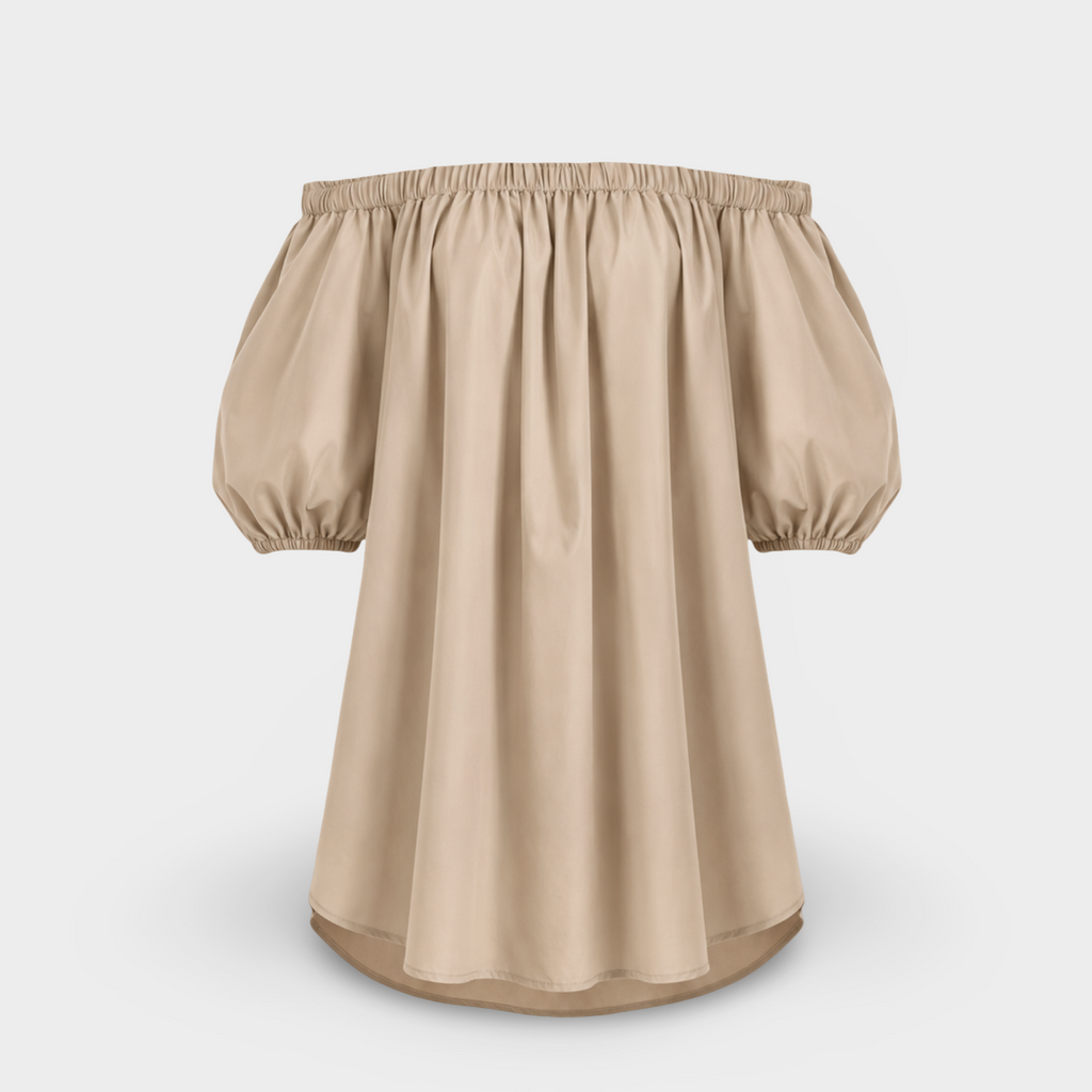 French Chic Off-the-Shoulder Cotton Blend Puff Sleeve Mini Dress