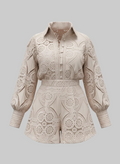 Lace Embroidered Short Balloon-Sleeve Romper