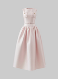Pink Slimming Waist Belted Midi Dress