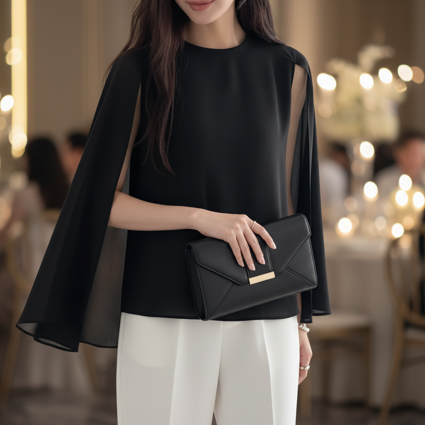 Chiffon Cape Sleeve – Elegant Batwing Overlay Blouse