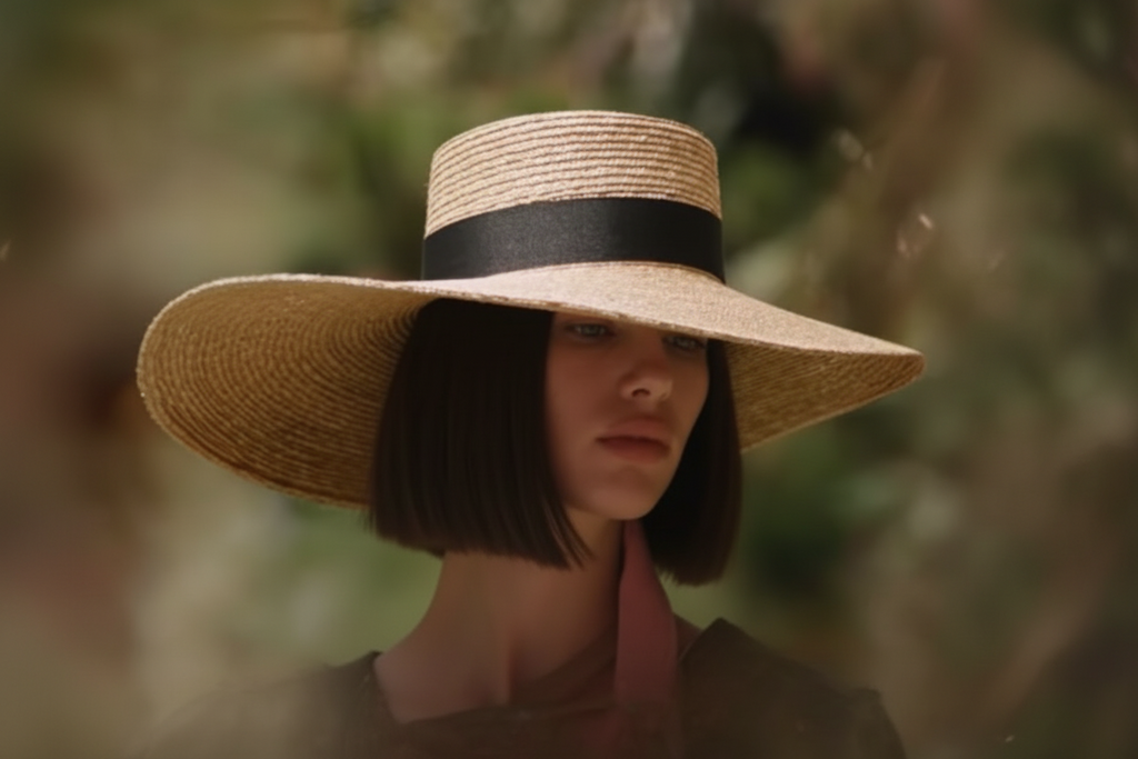 Wide-Brim Straw Sun Hat with Black Ribbon