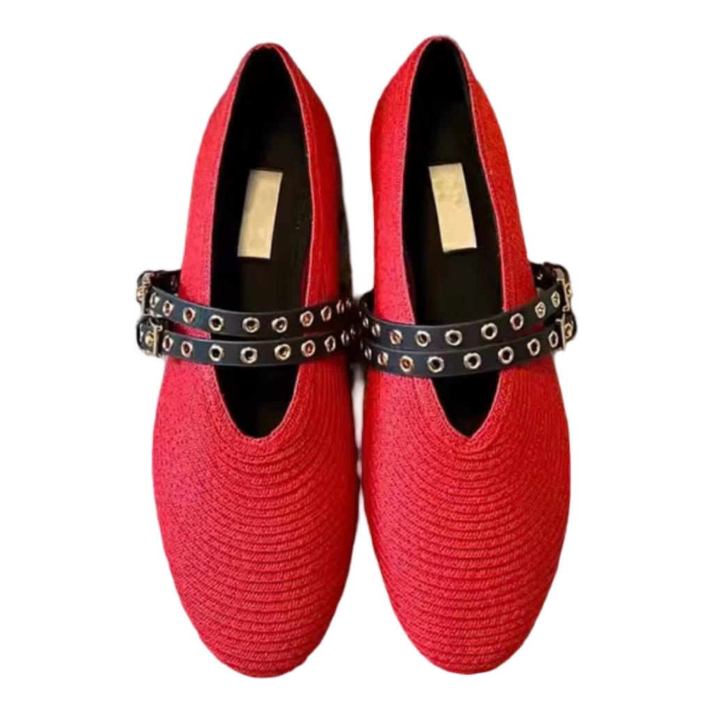 Raffia Mary Jane Ballet Flats with Double Buckle Leather Straps | L’LUXE Inspired Collection