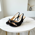 Square Head Satin Leather Bow Detail Slingback Stilettos Sandals *Editors Pick* Recommended