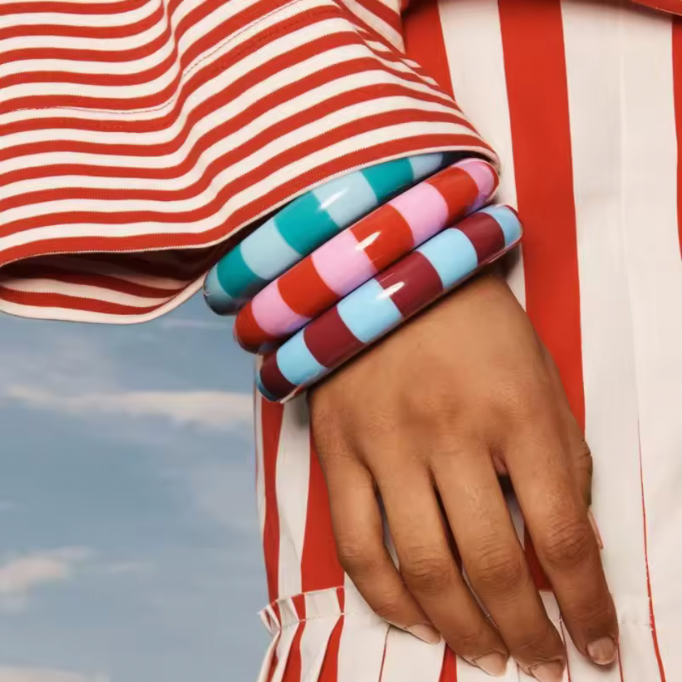 Color-Blocked Striped Resin Bangle Set