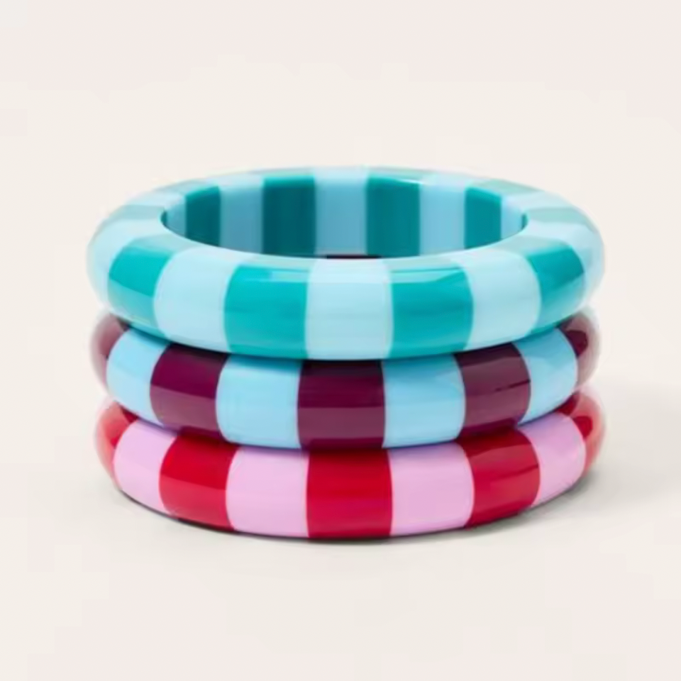 Color-Blocked Striped Resin Bangle Set