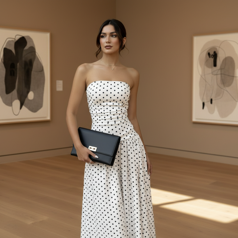 Strapless Polka Dot Maxi Dress