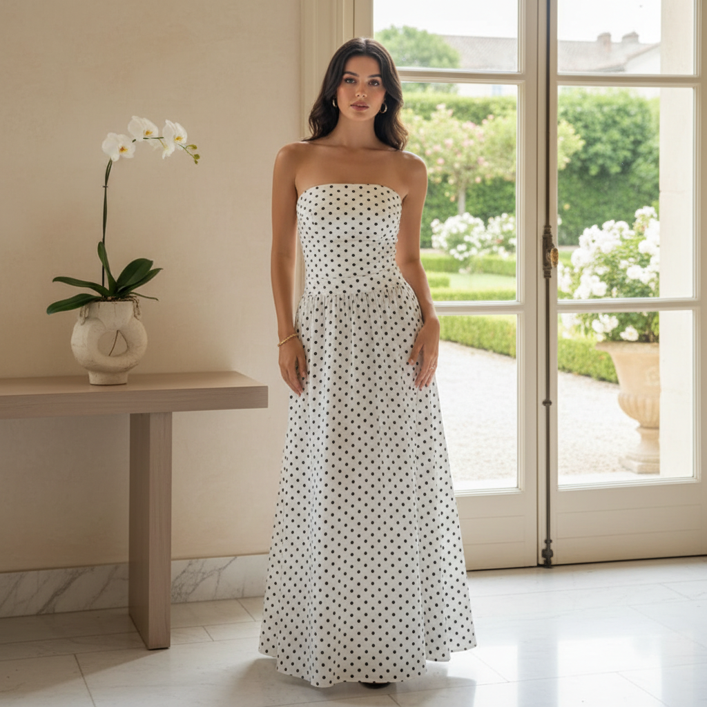 Strapless Polka Dot Maxi Dress