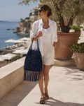 JW Anderson Fransen-Popcorn-Häkel-Shopper – Marineblau – Authentisch – Gebraucht