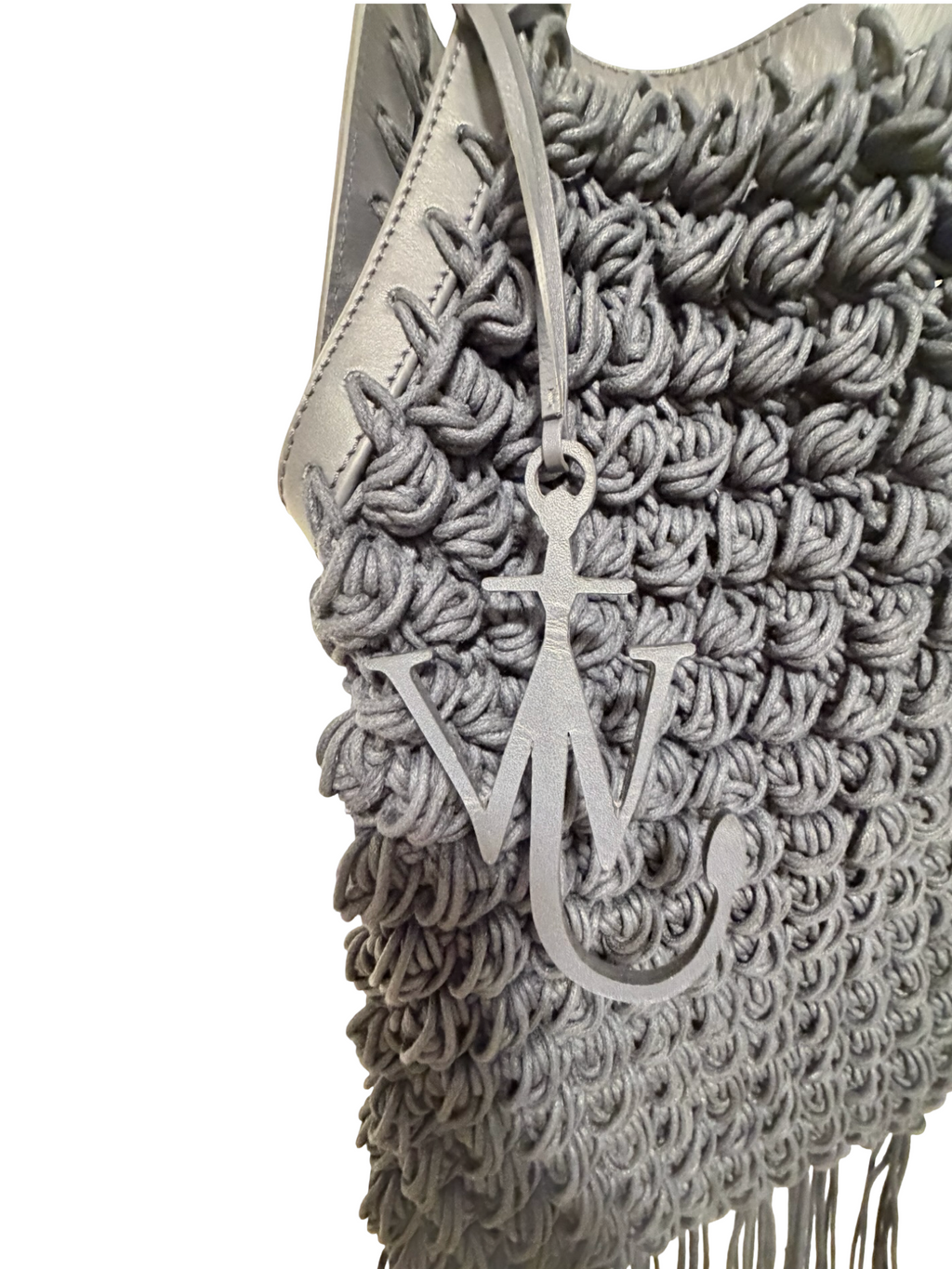 JW Anderson Fringe Popcorn Crochet Shopper Tote Bag – Navy -Authentic- Previously Owned