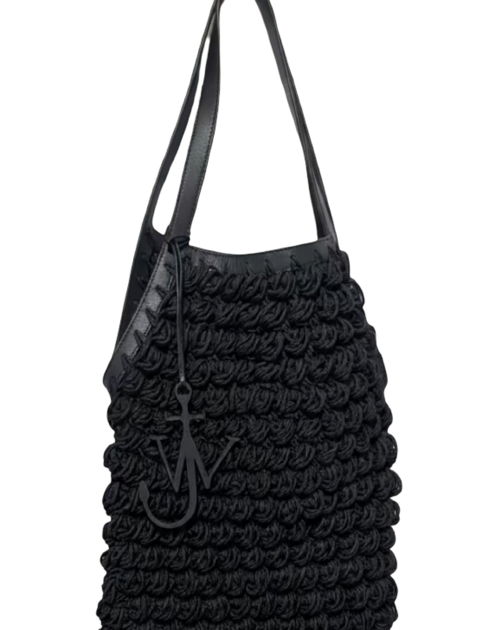 JW Anderson Fringe Popcorn Crochet Shopper Tote Bag – Navy -Authentic- Previously Owned