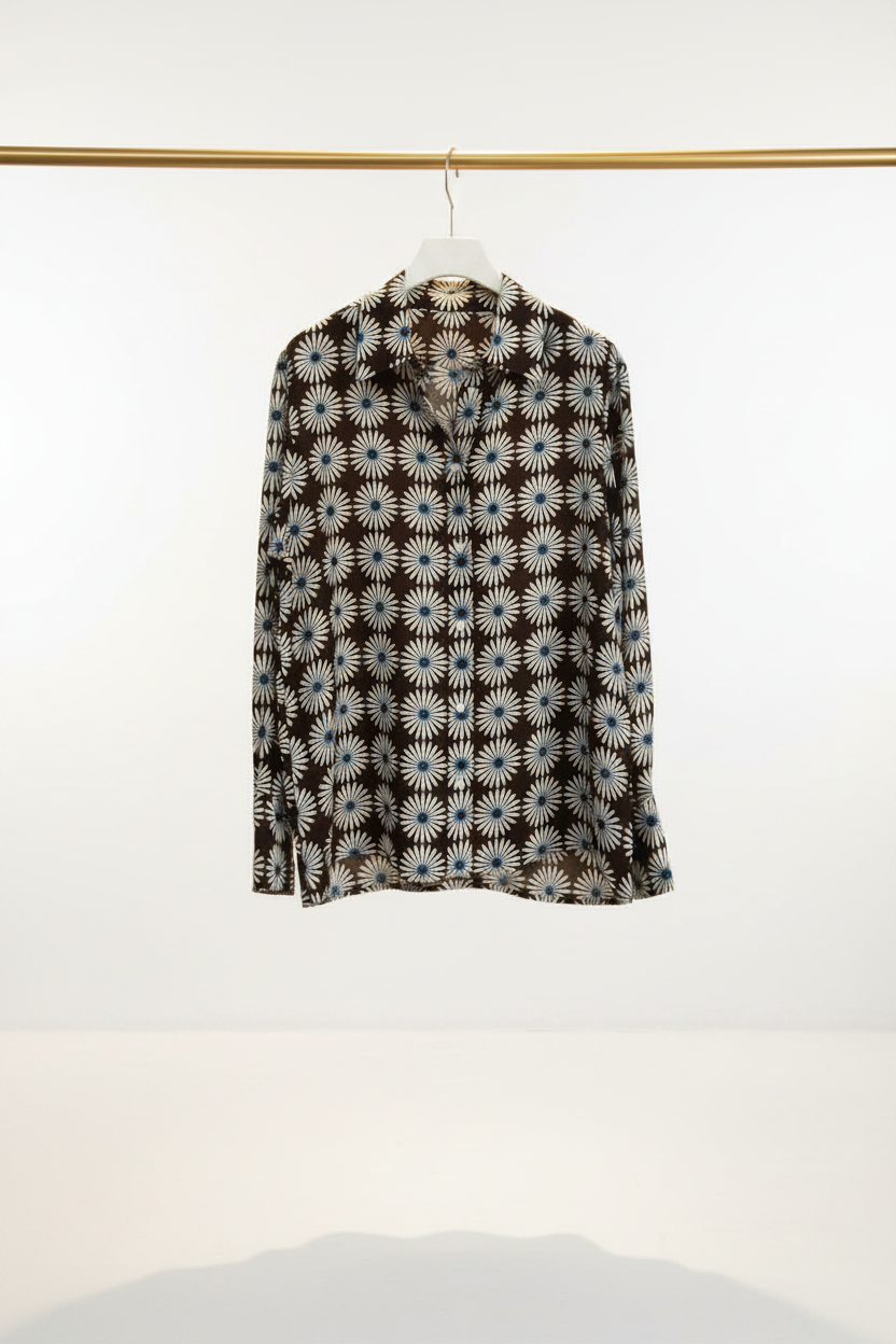 Daisy Print Shirt & Wide-Leg Pants – Brown Floral Separates