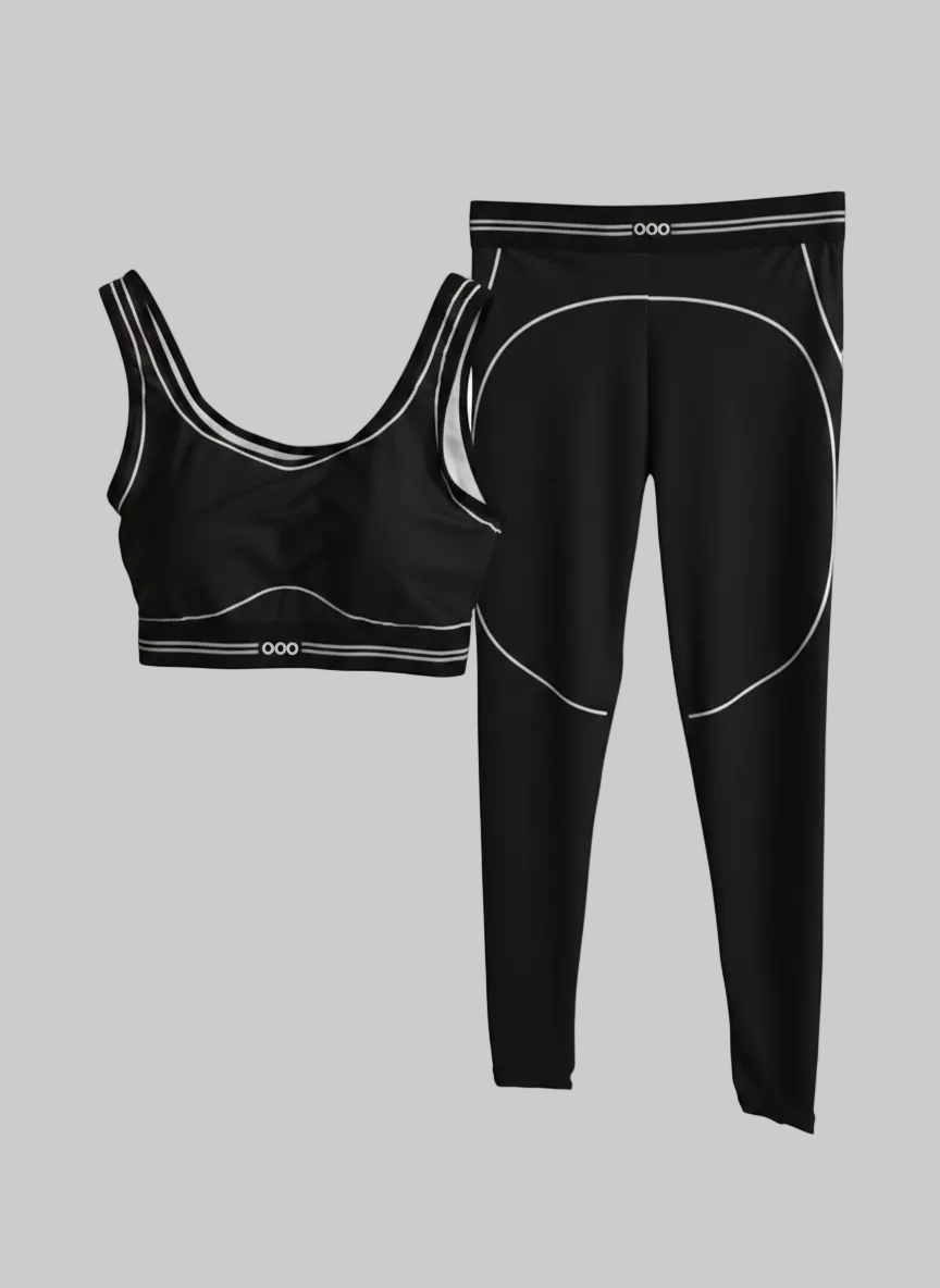 Sporty Casual Two-Piece Active Set – Contrast Trim Sports Bra and High-Waist Leggings