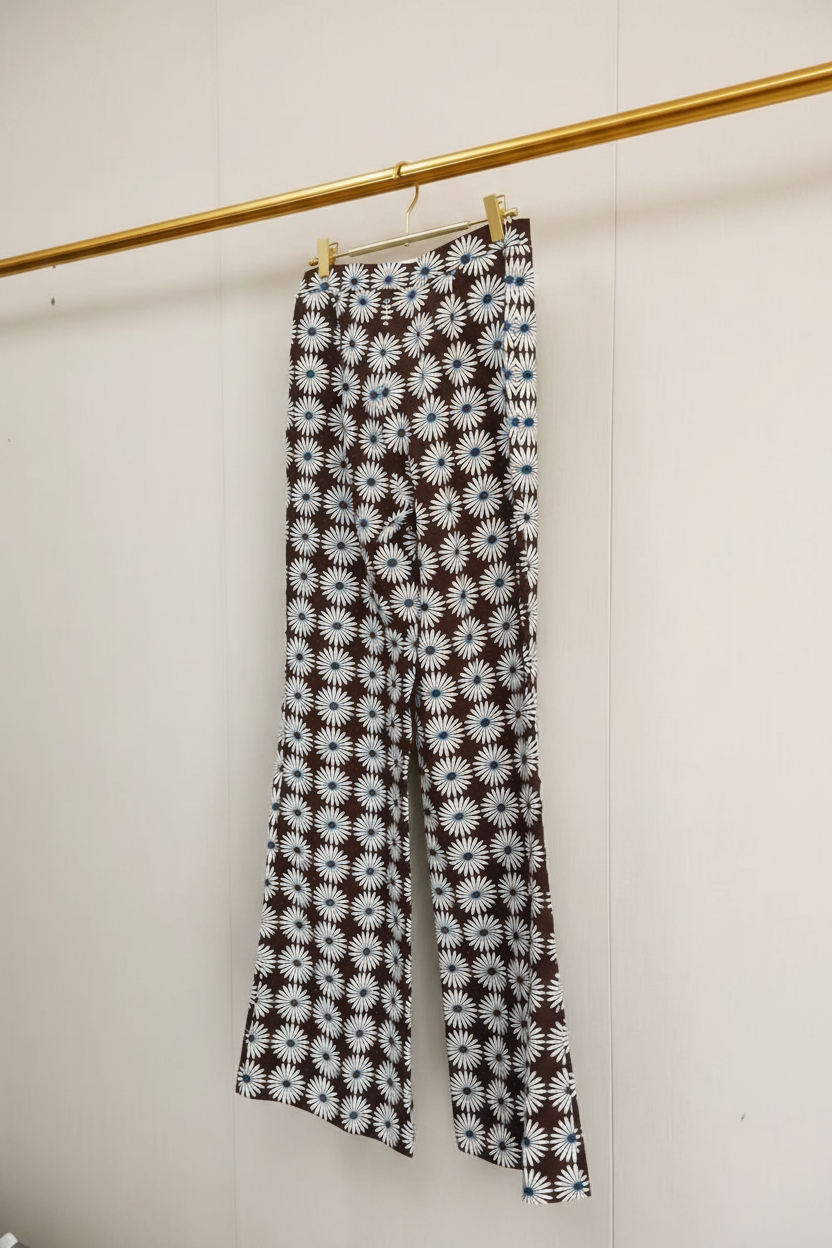 Daisy Print Shirt & Wide-Leg Pants – Brown Floral Separates