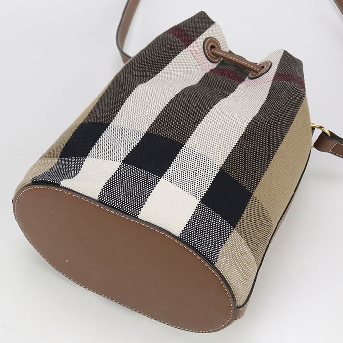 BURBERRY – Bucket Nova Check Diagonal Shoulder Bag – Brown Canvas Gold-Tone Hardware –