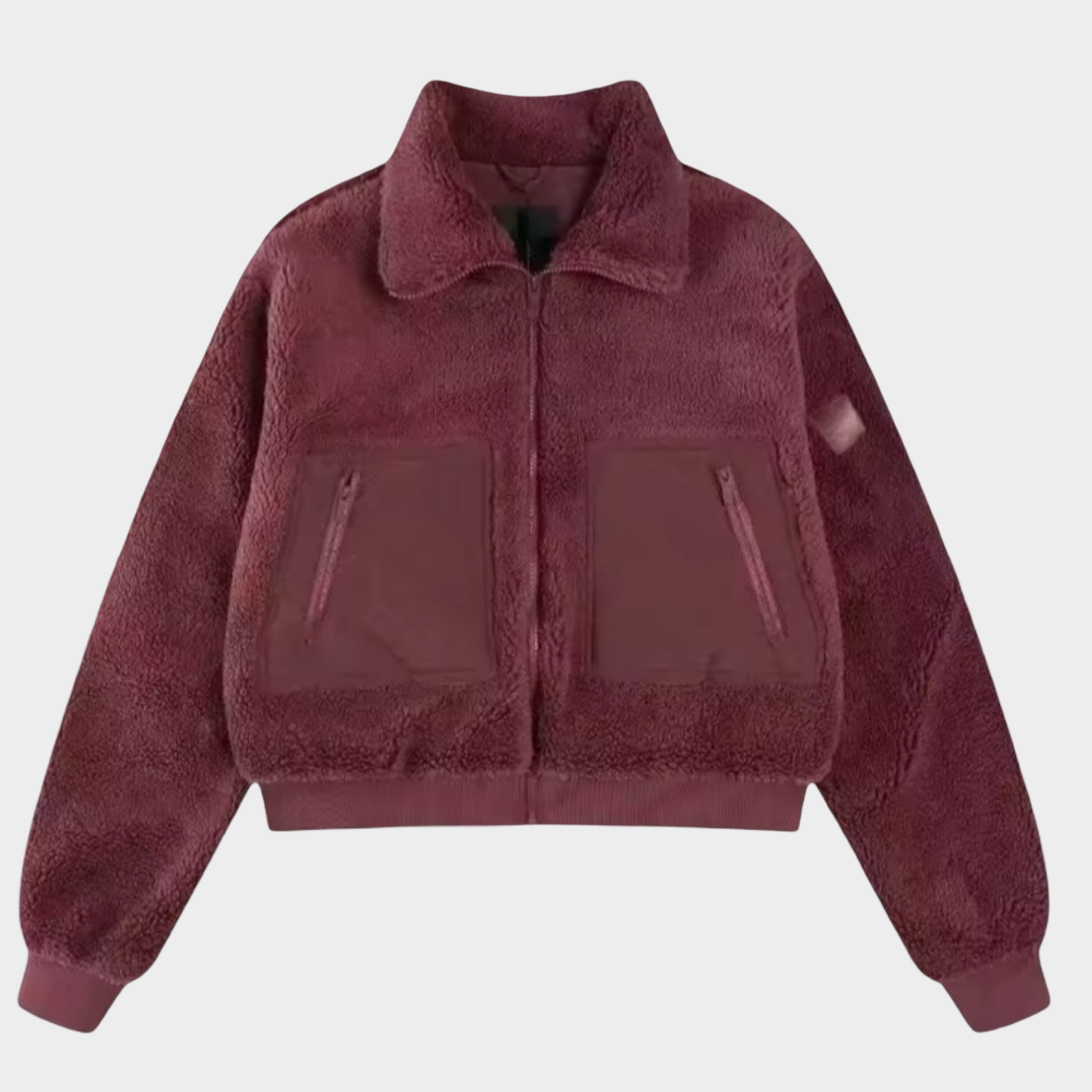 Teddy Fleece Bomber Jacket – Quilted Pocket Zip-Up Coat