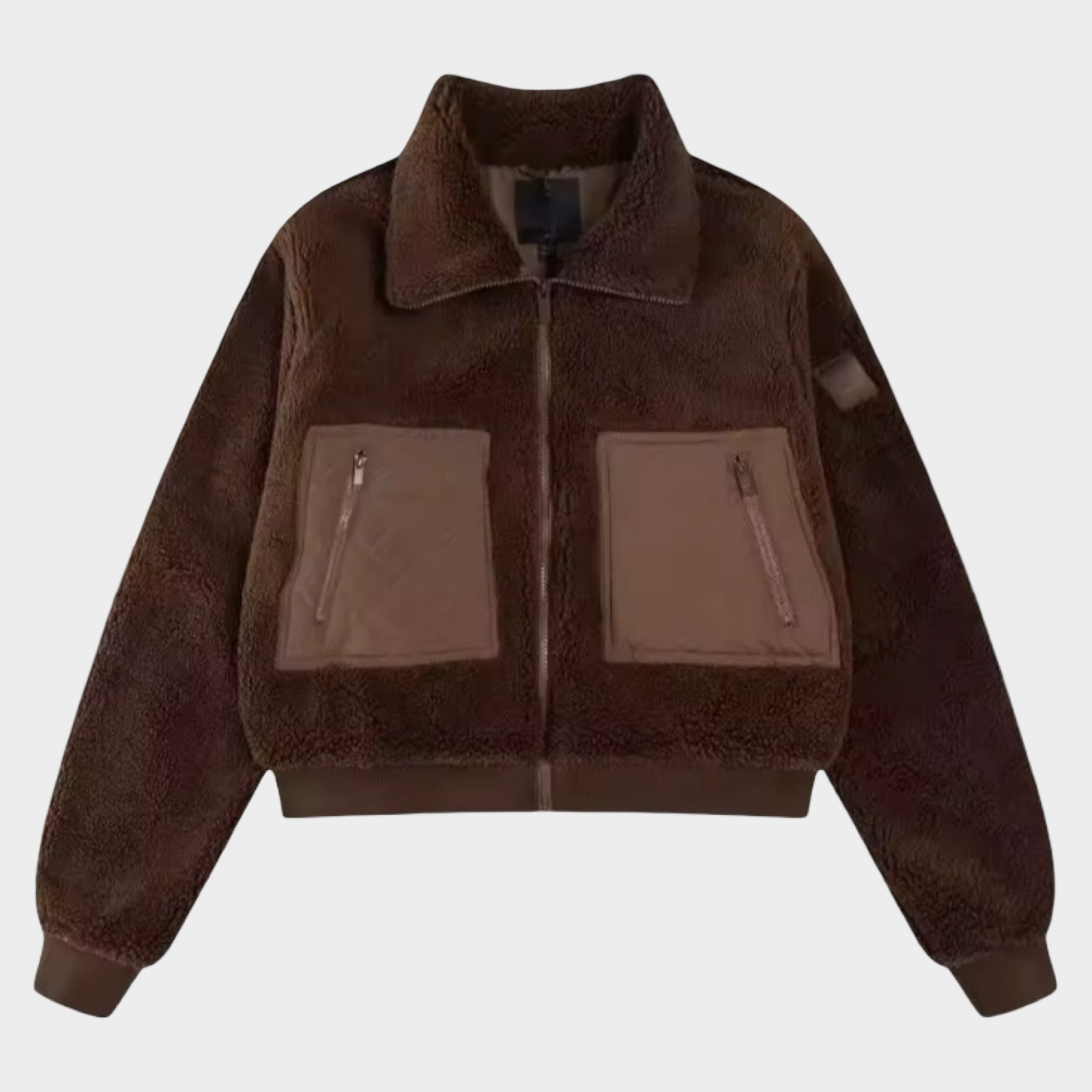 Teddy Fleece Bomber Jacket – Quilted Pocket Zip-Up Coat