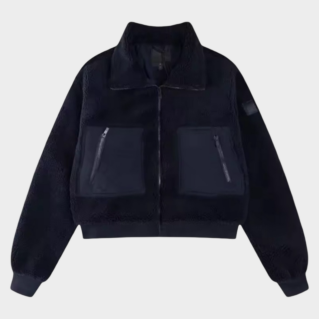 Teddy Fleece Bomber Jacket – Quilted Pocket Zip-Up Coat